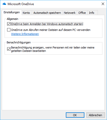 Die Einstellungen von OneDrive