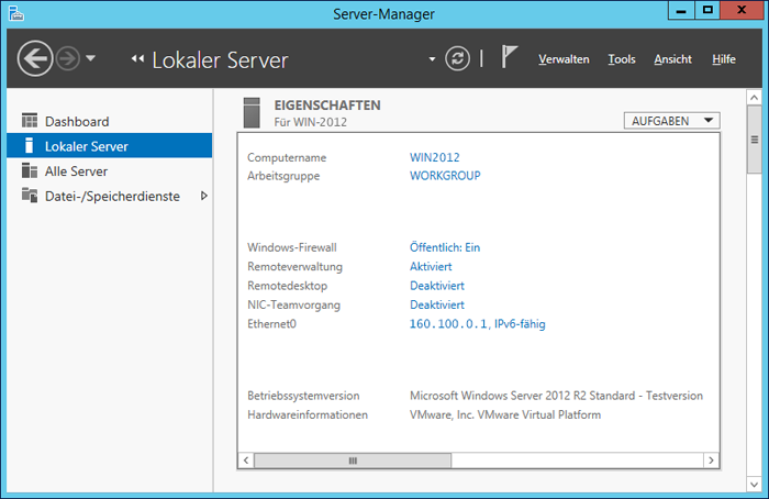 WinServ2012 Der ServerManager vom lokalen Server