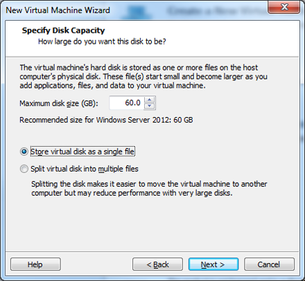 VMware12 - Specify Disk Capacity