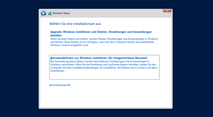 WinServ2012 Installationsauswahl