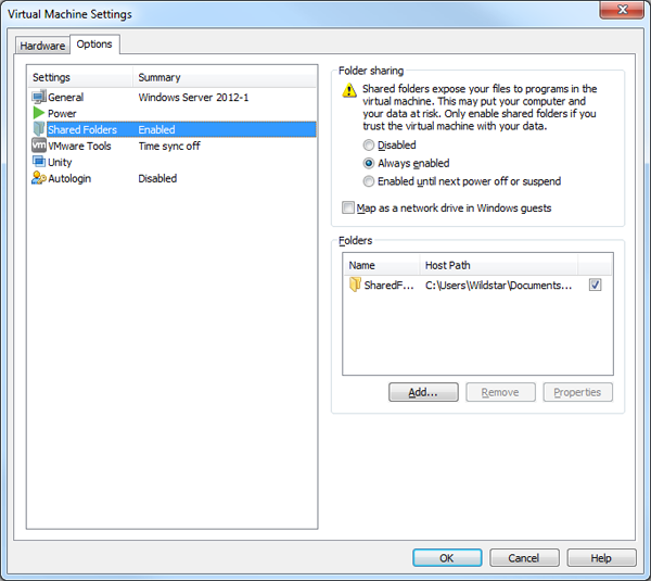 VMware12 Add Shared Folders