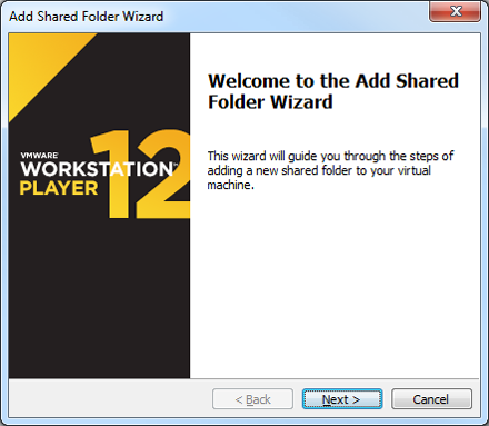 VMware12 Add Shared Folder Wizard