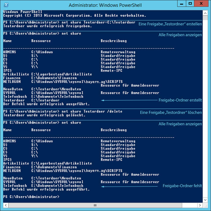 WinServ2012 - Administrator Windows PowerShell net share