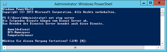 WinServ2012 - Administrator WindowsPowerShell net stop server