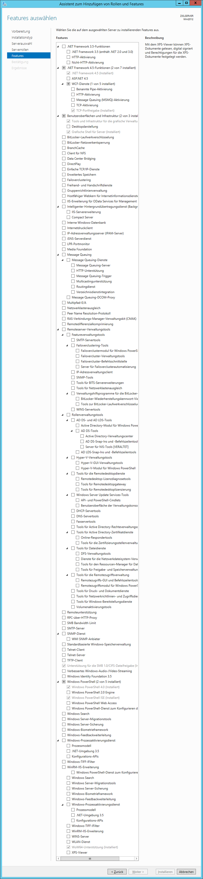 WinServ2012 - Assistent zum Hinzufügen von Rollen und Futures