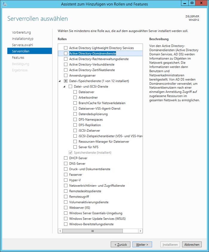 WinServ2012 - Assistent zum Hinzufügen von Rollen und Futures