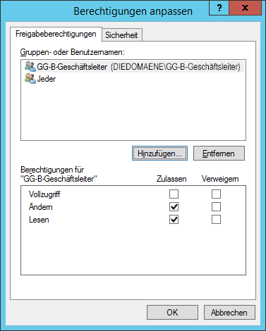 WinServ2012 - Berechtigung anpassen Freigabeberechtigung b1