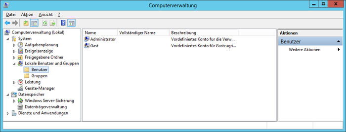 WinServ2012 Die Computerverwaltung Benutzer