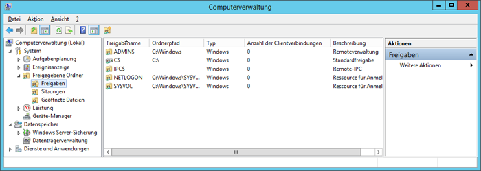 WinServ2012 - Computerverwaltung Freigaben