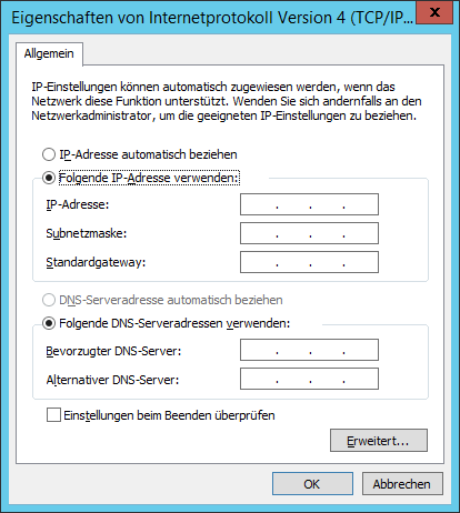 WinServ2012 Eigenschaften von Interntprotokoll Version4TCPIPv4