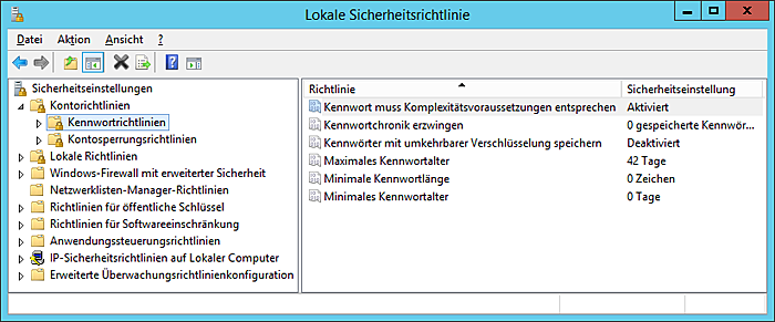 WinServ2012 Lokale Sicherheitsrichtlinie Kennwortrichtlinie Komplexität